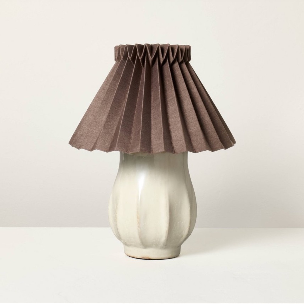 Ceramic with brown knife pleat shade accent Table lamp sour cream - Hearth & han
